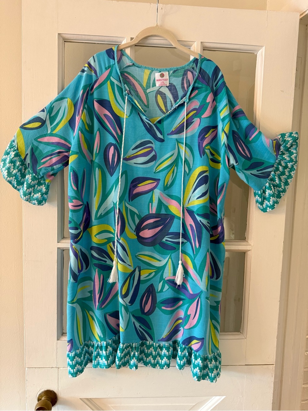 Marleylilly Tropical Swimsuit Cover Up Ruffle Tassel L/XL